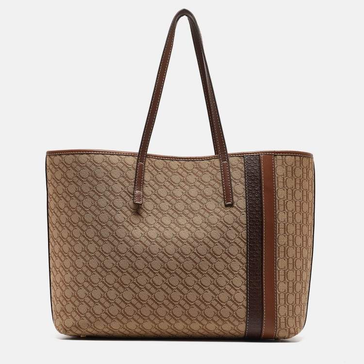 Pre Owned CH Carolina Herrera Brown/Beige Monogram Canvas Shopper Tote