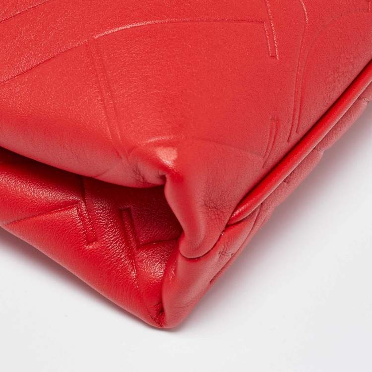 Pre Owned CH Carolina Herrera Red Leather Front Zip Crossbody Bag