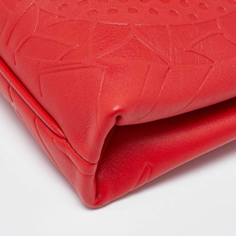 Pre Owned CH Carolina Herrera Red Leather Front Zip Crossbody Bag