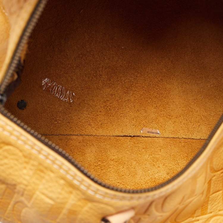 Pre Owned CH Carolina Herrera Mustard Monogram Embossed Leather Large Andy Boston Bag