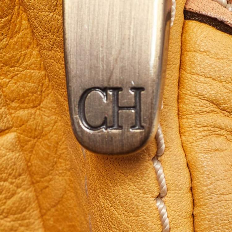 Pre Owned CH Carolina Herrera Mustard Monogram Embossed Leather Large Andy Boston Bag