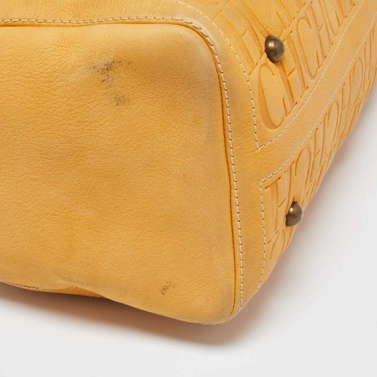 Pre Owned CH Carolina Herrera Mustard Monogram Embossed Leather Large Andy Boston Bag