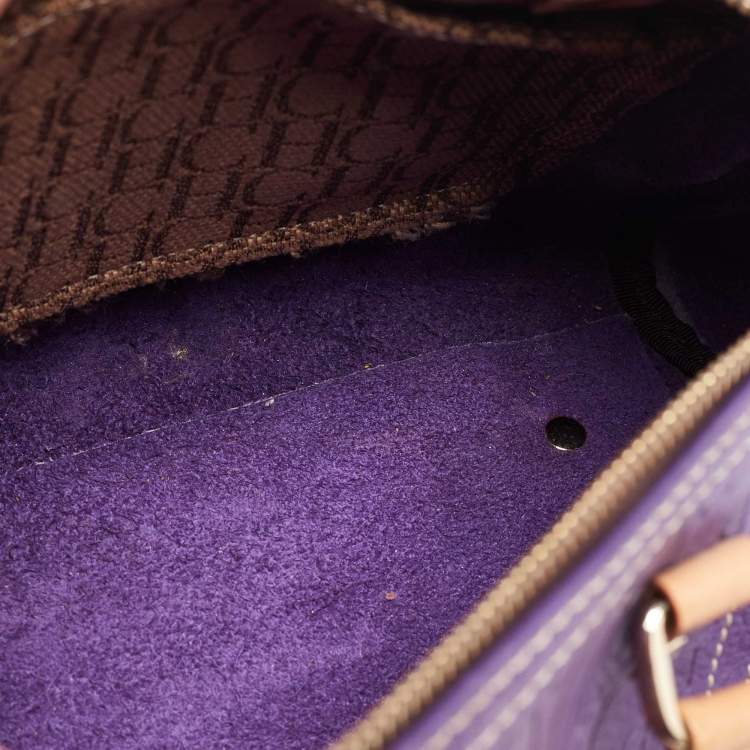 Pre Owned CH Carolina Herrera Purple Monogram Leather Andy Boston Bag