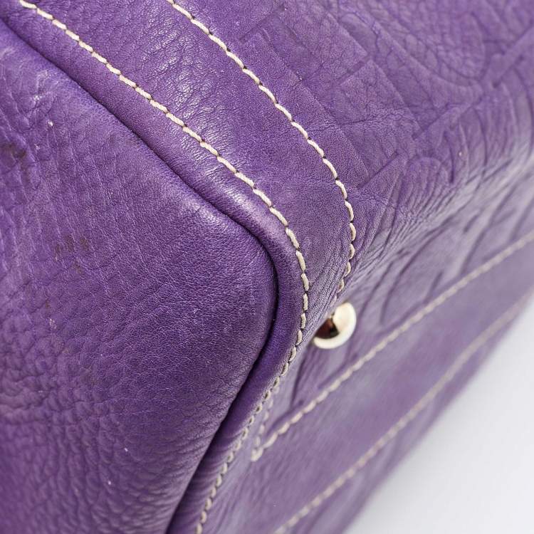 Pre Owned CH Carolina Herrera Purple Monogram Leather Andy Boston Bag