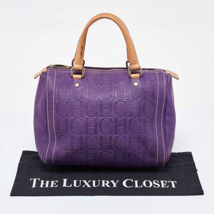 Pre Owned CH Carolina Herrera Purple Monogram Leather Andy Boston Bag
