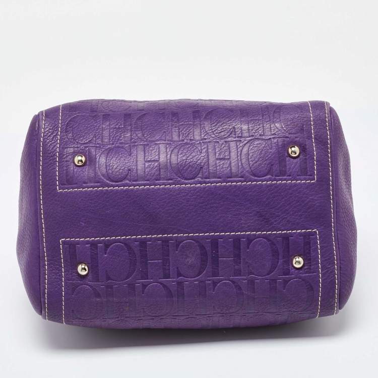 Pre Owned CH Carolina Herrera Purple Monogram Leather Andy Boston Bag