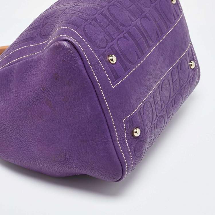 Pre Owned CH Carolina Herrera Purple Monogram Leather Andy Boston Bag