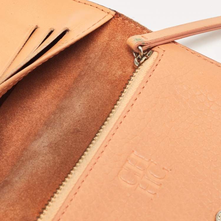 Pre Owned CH Carolina Herrera Peach Leather Compact Flap Wallet