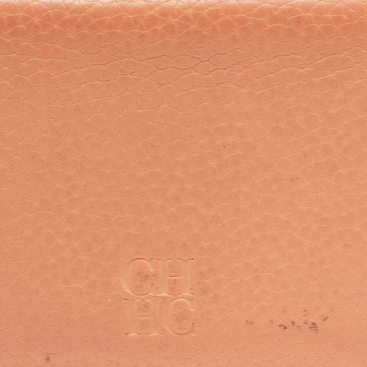 Pre Owned CH Carolina Herrera Peach Leather Compact Flap Wallet