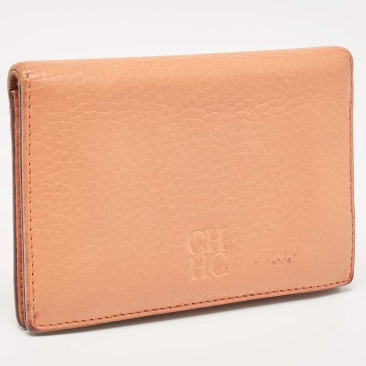 Pre Owned CH Carolina Herrera Peach Leather Compact Flap Wallet