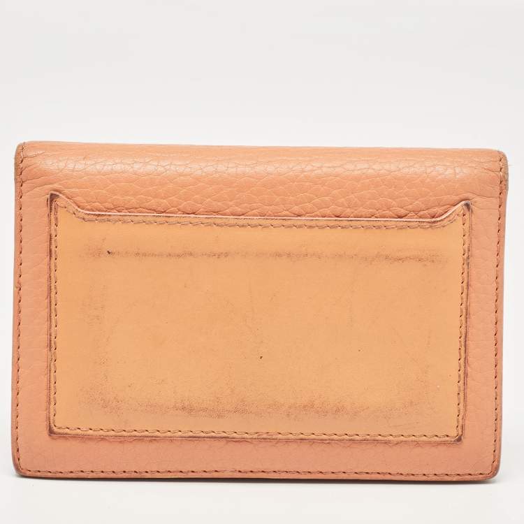 Pre Owned CH Carolina Herrera Peach Leather Compact Flap Wallet