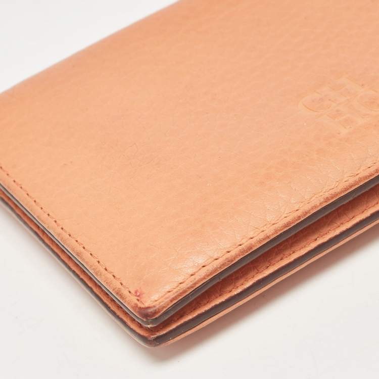 Pre Owned CH Carolina Herrera Peach Leather Compact Flap Wallet