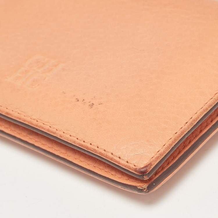 Pre Owned CH Carolina Herrera Peach Leather Compact Flap Wallet