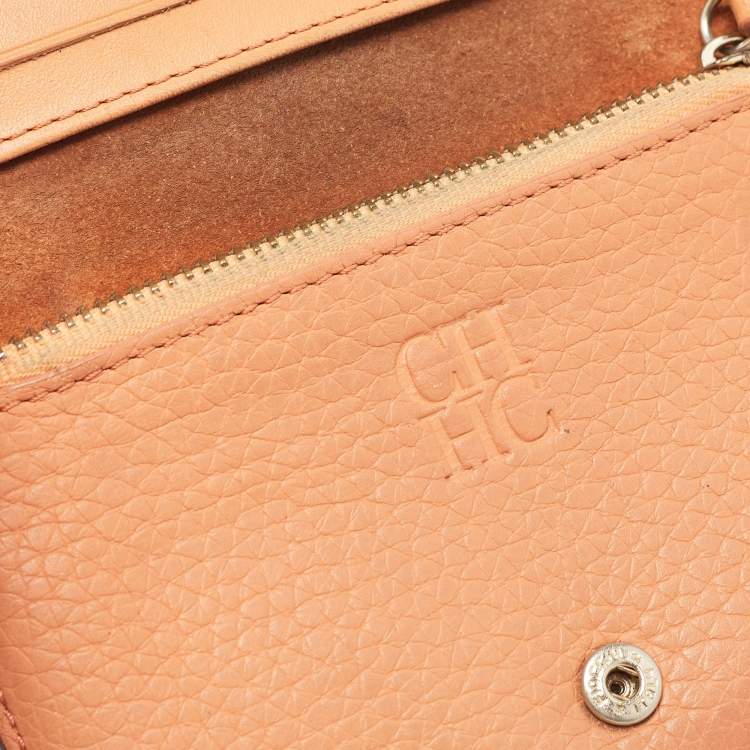 Pre Owned CH Carolina Herrera Peach Leather Compact Flap Wallet