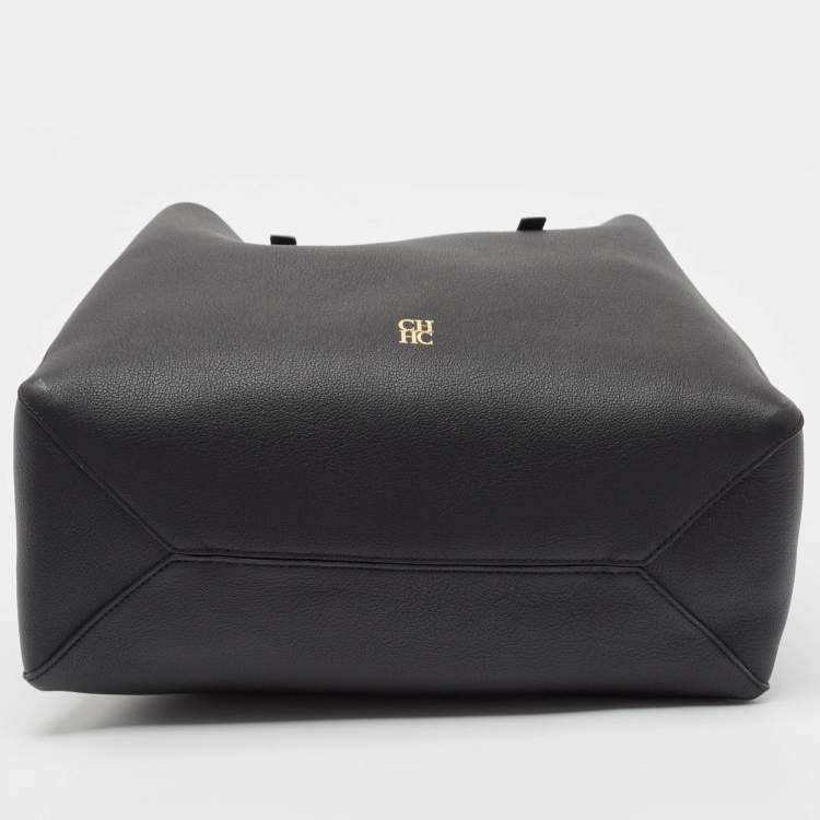 Pre Owned CH Carolina Herrera Black Leather Editors Shopping Zip Tote