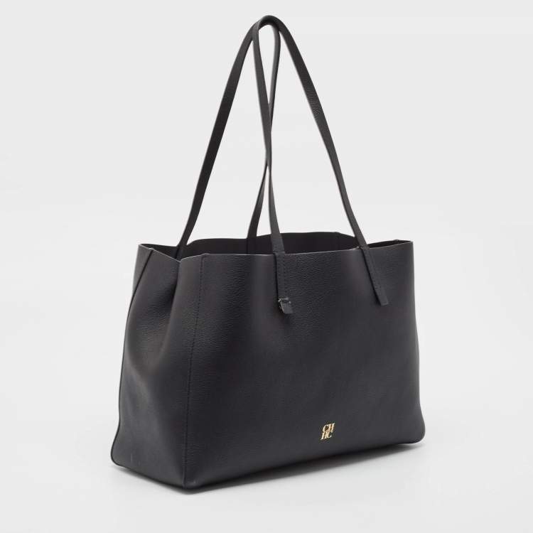 Pre Owned CH Carolina Herrera Black Leather Editors Shopping Zip Tote