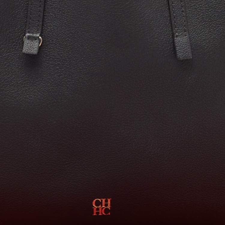 Pre Owned CH Carolina Herrera Black Leather Editors Shopping Zip Tote