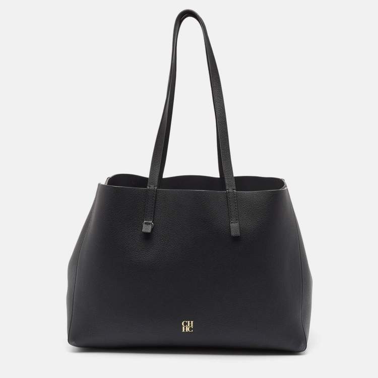 Pre Owned CH Carolina Herrera Black Leather Editors Shopping Zip Tote