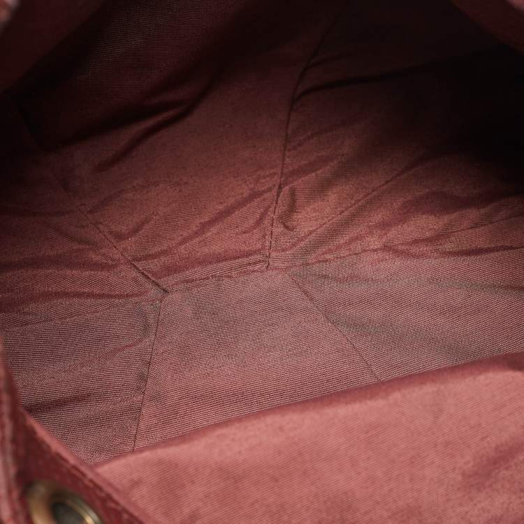 Pre Owned CH Carolina Herrera Burgundy/Red Metallic Perforated Monogram Leather Chain Tote