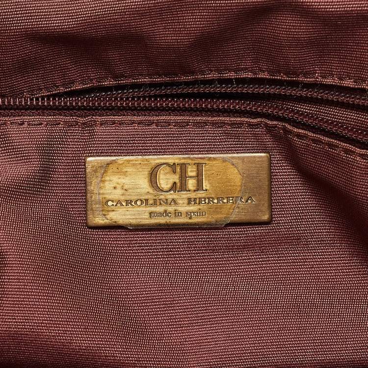 Pre Owned CH Carolina Herrera Burgundy/Red Metallic Perforated Monogram Leather Chain Tote