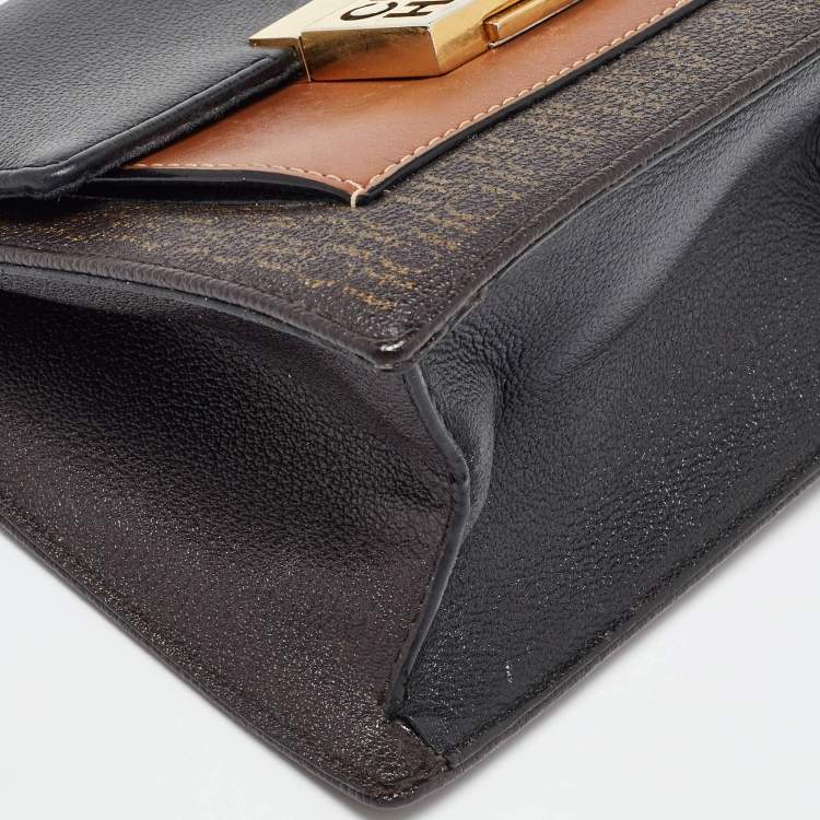 Pre Owned CH Carolina Herrera Tri Color Monogram Coated Canvas and Leather Top Handle Bag