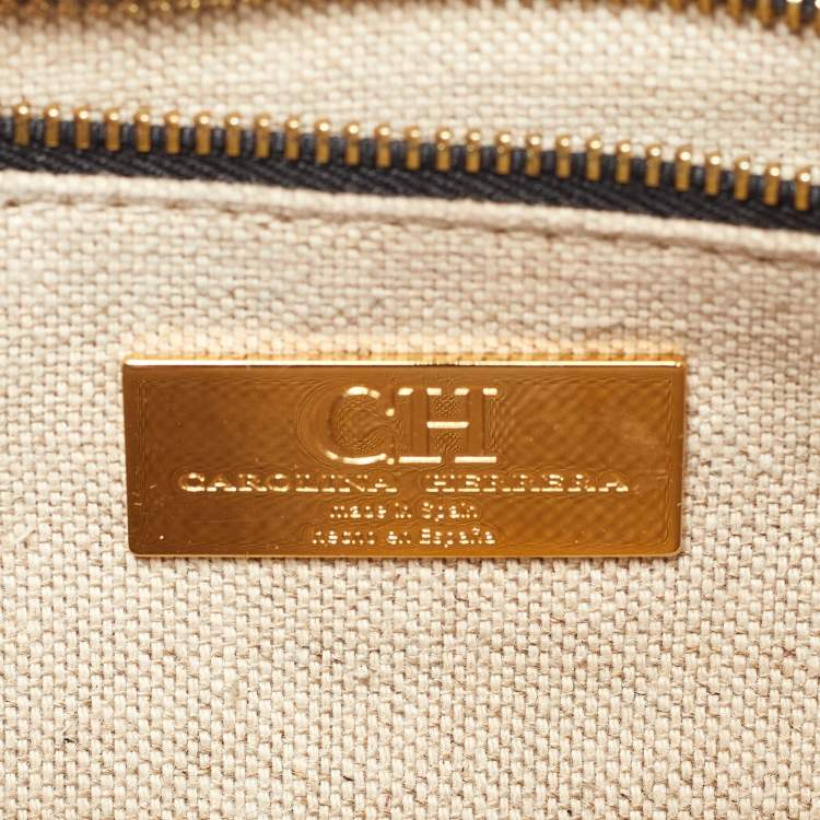 Pre Owned CH Carolina Herrera Tri Color Monogram Coated Canvas and Leather Top Handle Bag