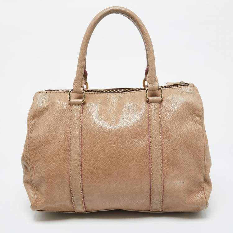 Pre Owned CH Carolina Herrera Beige Leather Matteo Satchel