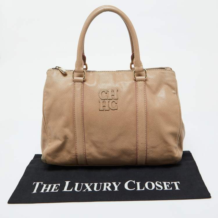 Pre Owned CH Carolina Herrera Beige Leather Matteo Satchel