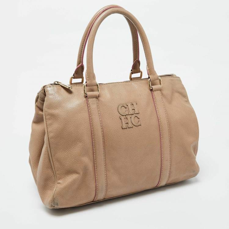 Pre Owned CH Carolina Herrera Beige Leather Matteo Satchel