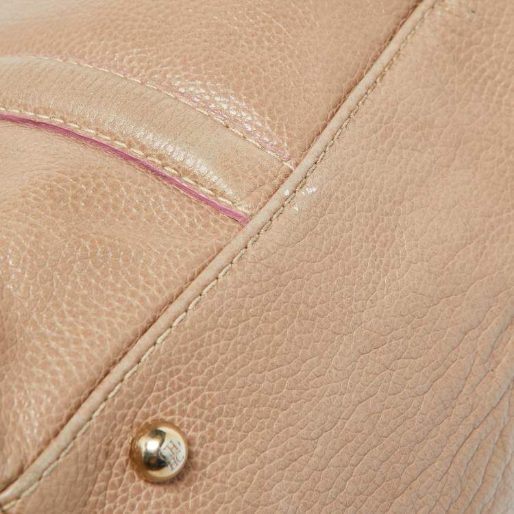 Pre Owned CH Carolina Herrera Beige Leather Matteo Satchel