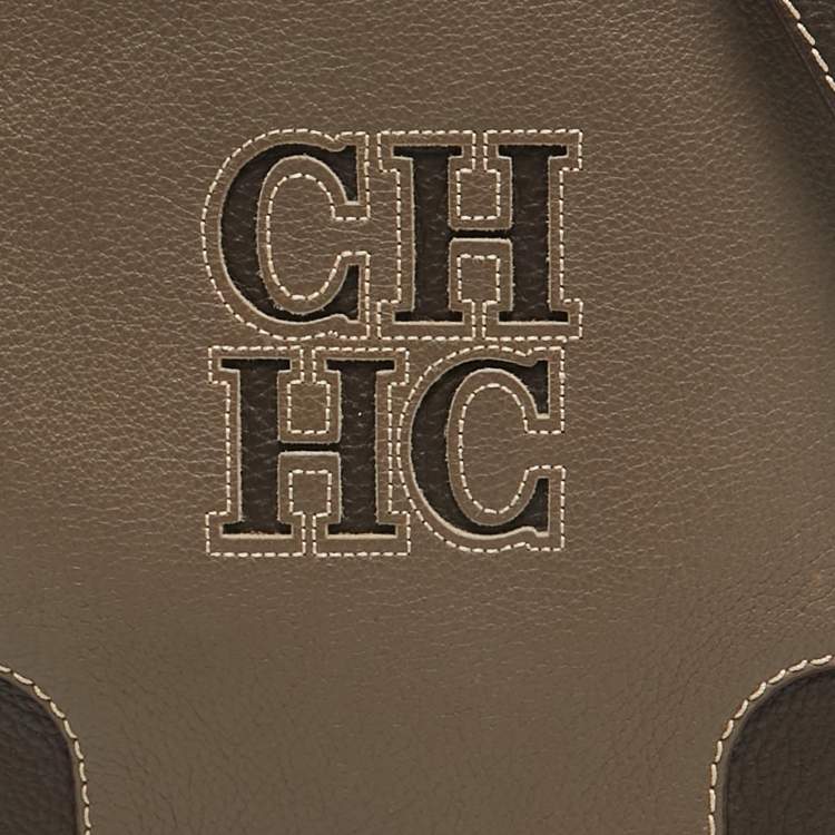 Pre Owned CH Carolina Herrera Beige/Dark Brown Leather Flap Shoulder Bag