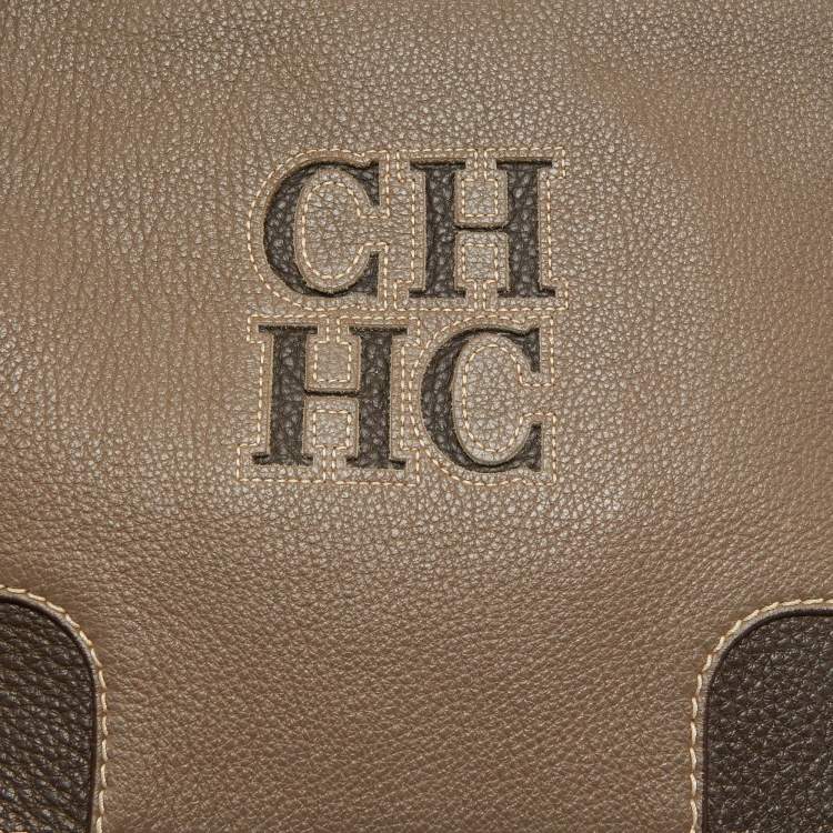 Pre Owned CH Carolina Herrera Beige/Dark Brown Leather Flap Shoulder Bag