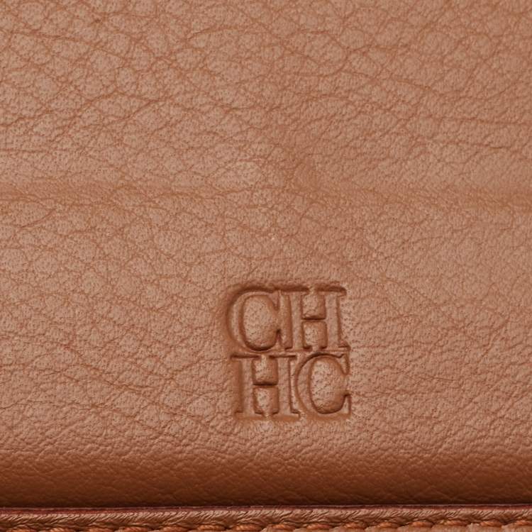 Pre Owned CH Carolina Herrera Brown Monogram Quilted Leather Trifold Wallet