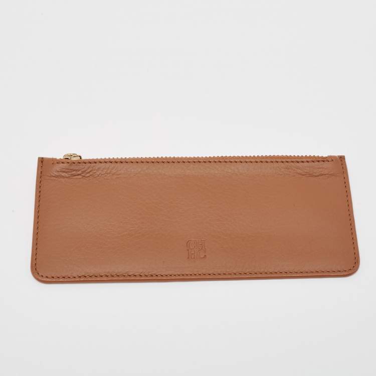 Pre Owned CH Carolina Herrera Brown Monogram Quilted Leather Trifold Wallet