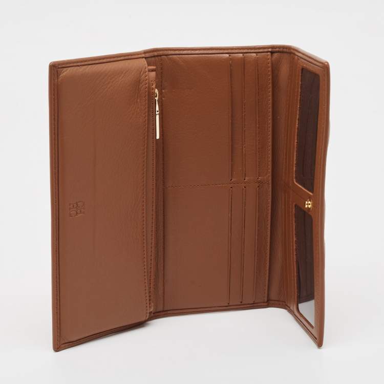 Pre Owned CH Carolina Herrera Brown Monogram Quilted Leather Trifold Wallet