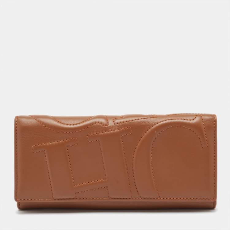 Pre Owned CH Carolina Herrera Brown Monogram Quilted Leather Trifold Wallet