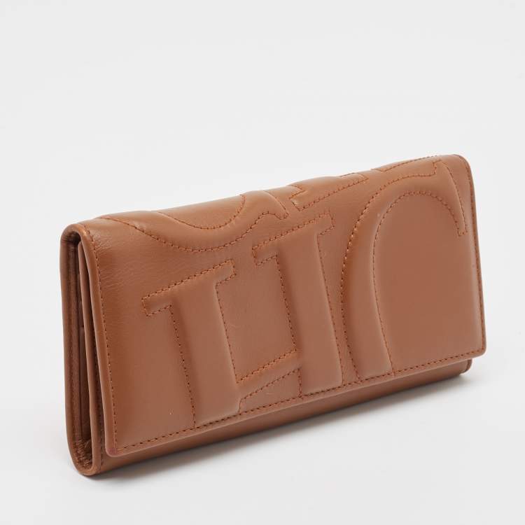 Pre Owned CH Carolina Herrera Brown Monogram Quilted Leather Trifold Wallet
