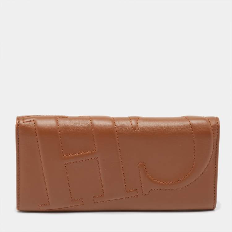 Pre Owned CH Carolina Herrera Brown Monogram Quilted Leather Trifold Wallet