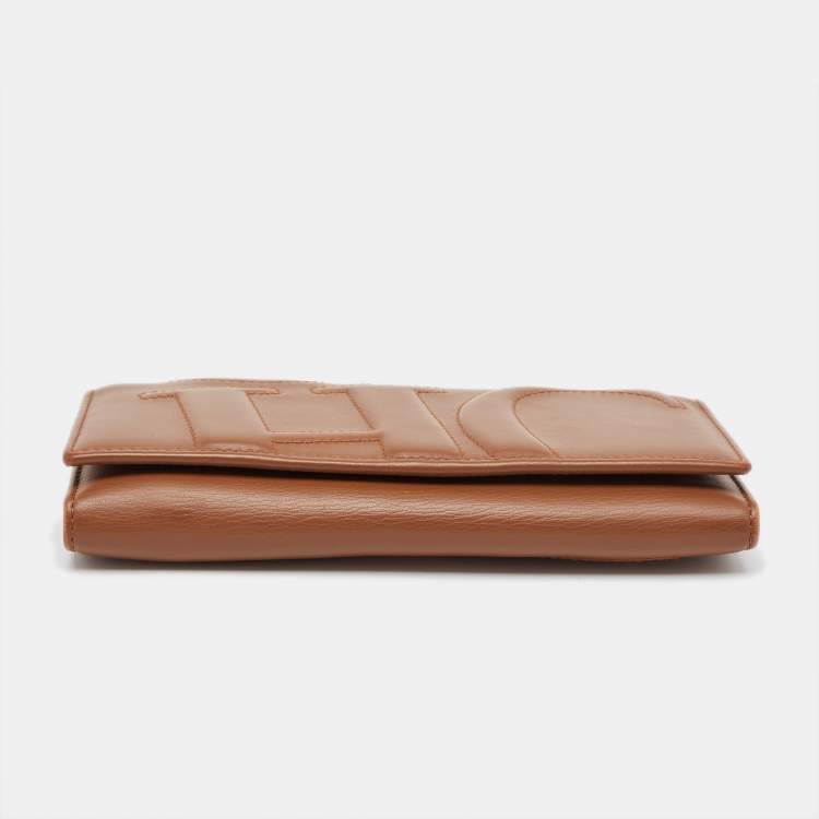 Pre Owned CH Carolina Herrera Brown Monogram Quilted Leather Trifold Wallet