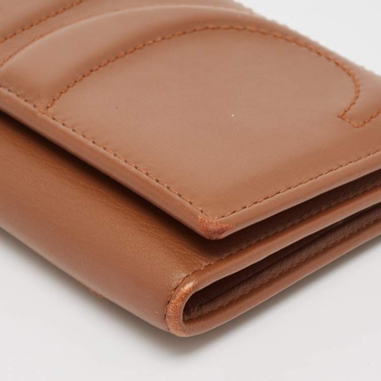 Pre Owned CH Carolina Herrera Brown Monogram Quilted Leather Trifold Wallet