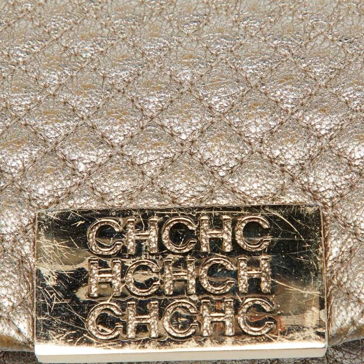Pre Owned CH Carolina Herrera Metallic Gold Quilted Leather Flap Clutch