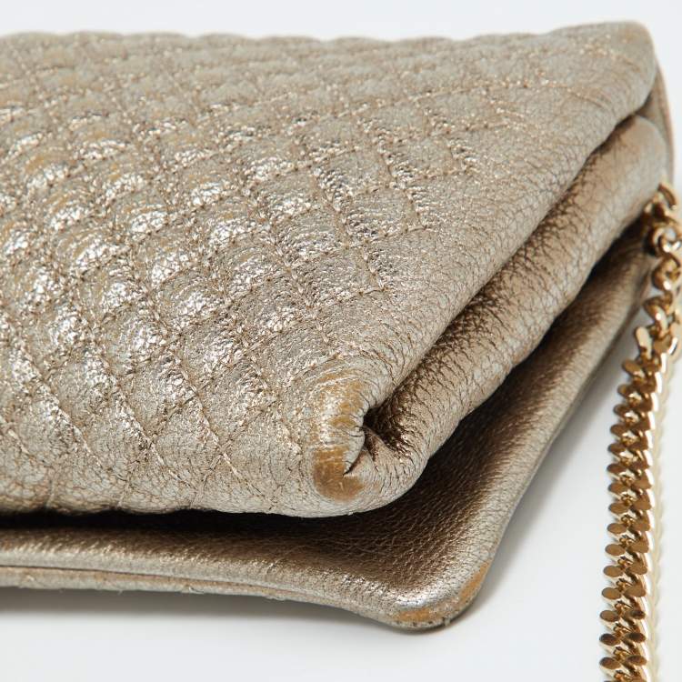 Pre Owned CH Carolina Herrera Metallic Gold Quilted Leather Flap Clutch