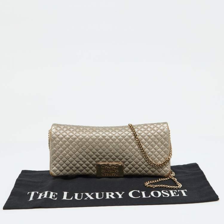 Pre Owned CH Carolina Herrera Metallic Gold Quilted Leather Flap Clutch