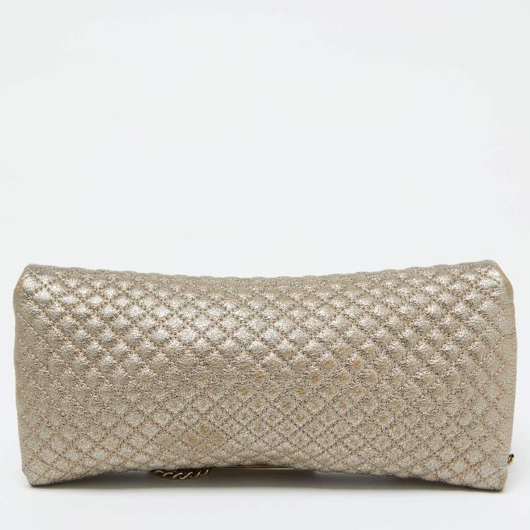 Pre Owned CH Carolina Herrera Metallic Gold Quilted Leather Flap Clutch