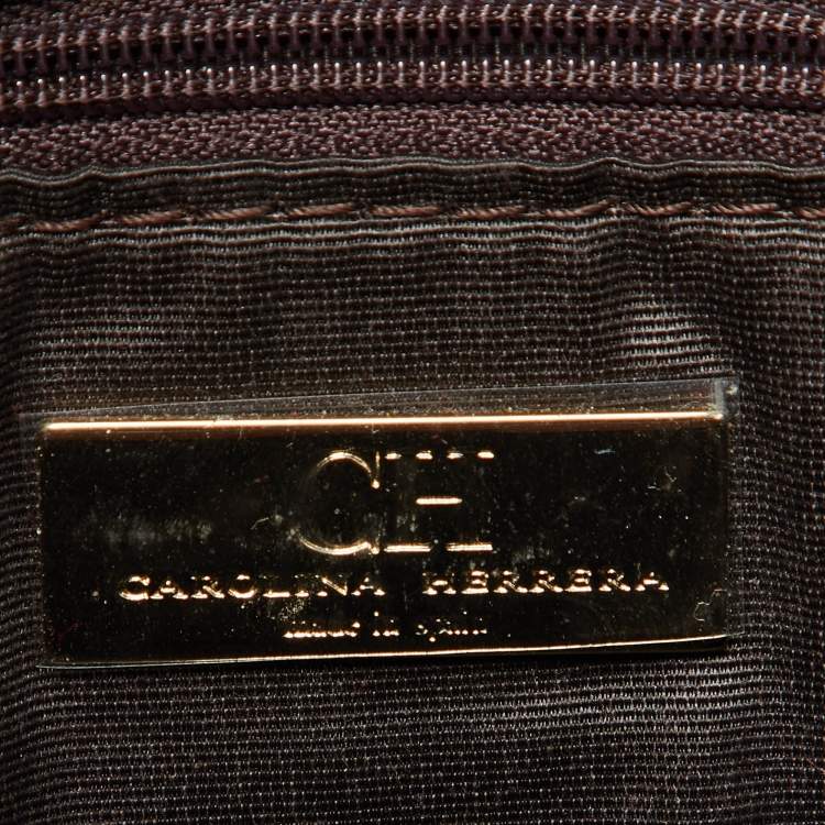 Pre Owned CH Carolina Herrera Brown Monogram Leather Audrey Shoulder Bag