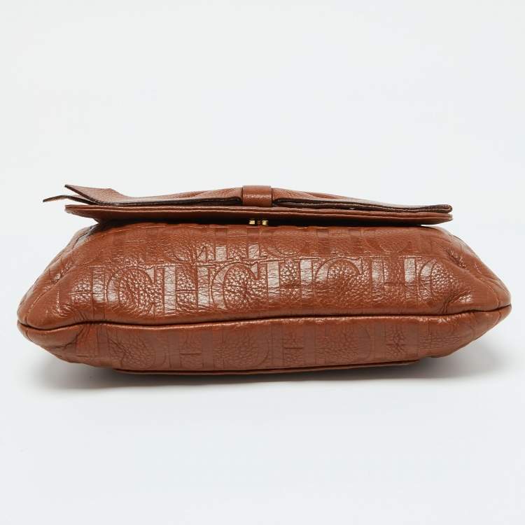 Pre Owned CH Carolina Herrera Brown Monogram Leather Audrey Shoulder Bag