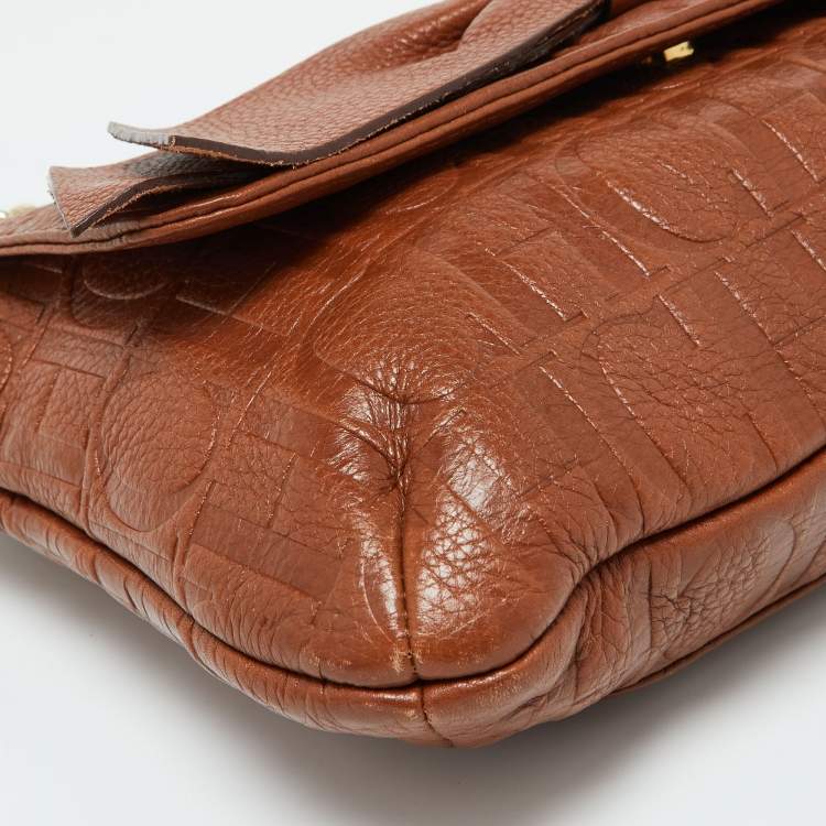 Pre Owned CH Carolina Herrera Brown Monogram Leather Audrey Shoulder Bag