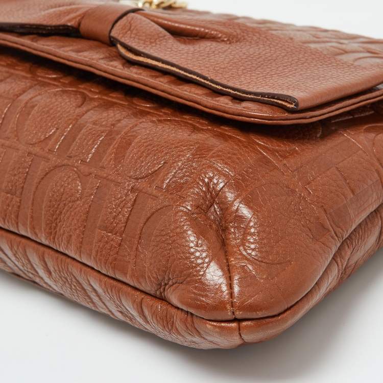 Pre Owned CH Carolina Herrera Brown Monogram Leather Audrey Shoulder Bag