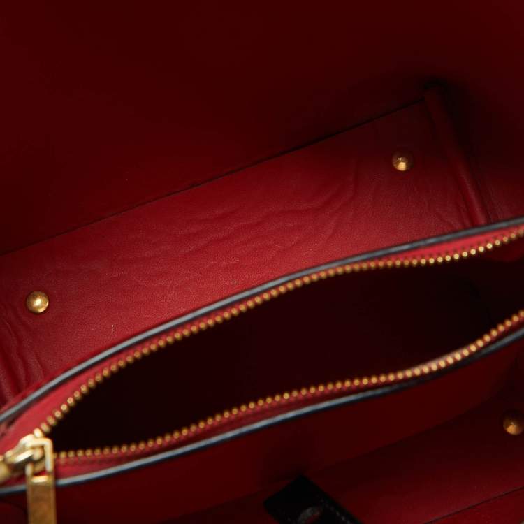 Pre Owned CH Carolina Herrera Black Monogram Embossed Leather Small Matryoshka Locked Tote