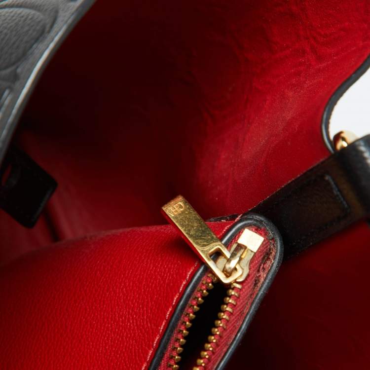 Pre Owned CH Carolina Herrera Black Monogram Embossed Leather Small Matryoshka Locked Tote